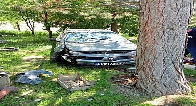 Mudurnu'da ağaca çarpan otomobilin sürücüsü yaralandı